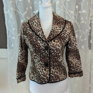 White House Black Market Leopard Print Cropped Jacket, Cotton, Size 6